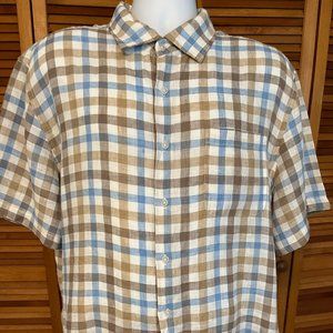 JOSEPH ABBOUD SZ XL 100% LINEN SHORT SLEEVE DRESS SHIRT